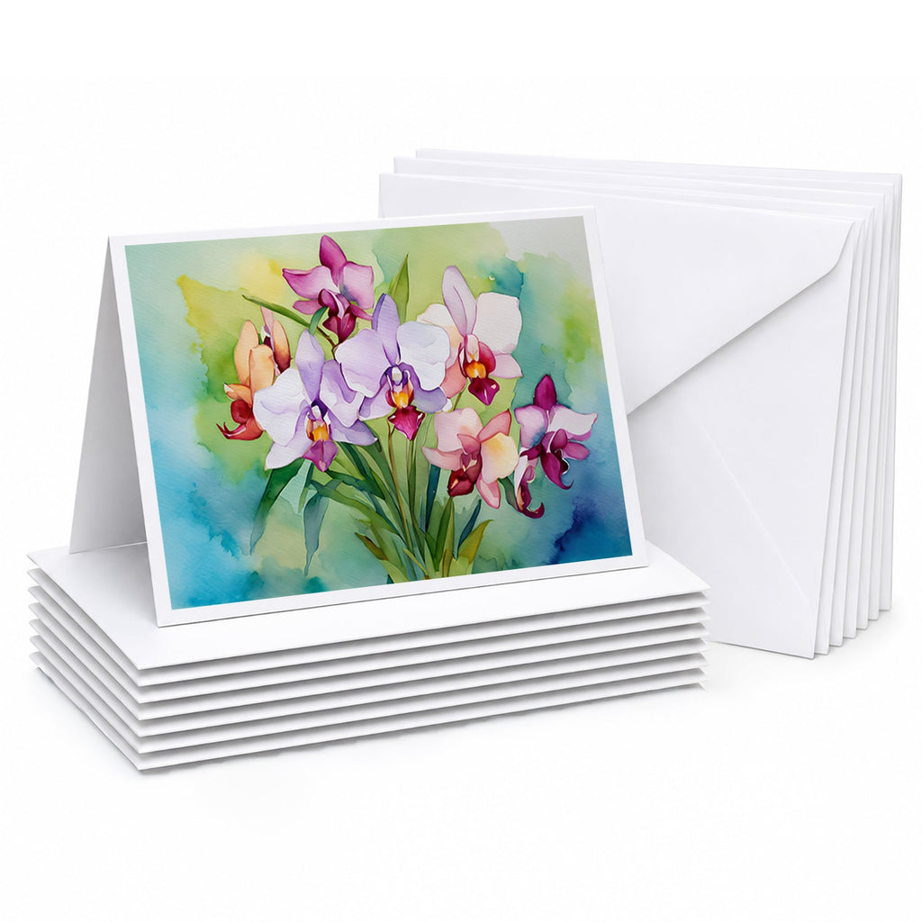 Orchids in Watercolor Greeting Cards Pack of 8 Blank Cards with Envelopes Whimsical A7 Size 5x7