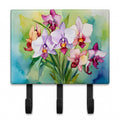 Orchids in Watercolor Leash or Key Holder Wall Hooks, Coat Rack Wall Mount, for Hanging Keys, Towels, Aprons, Leashes