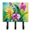 Orchids in Watercolor Leash or Key Holder Wall Hooks, Coat Rack Wall Mount, for Hanging Keys, Towels, Aprons, Leashes