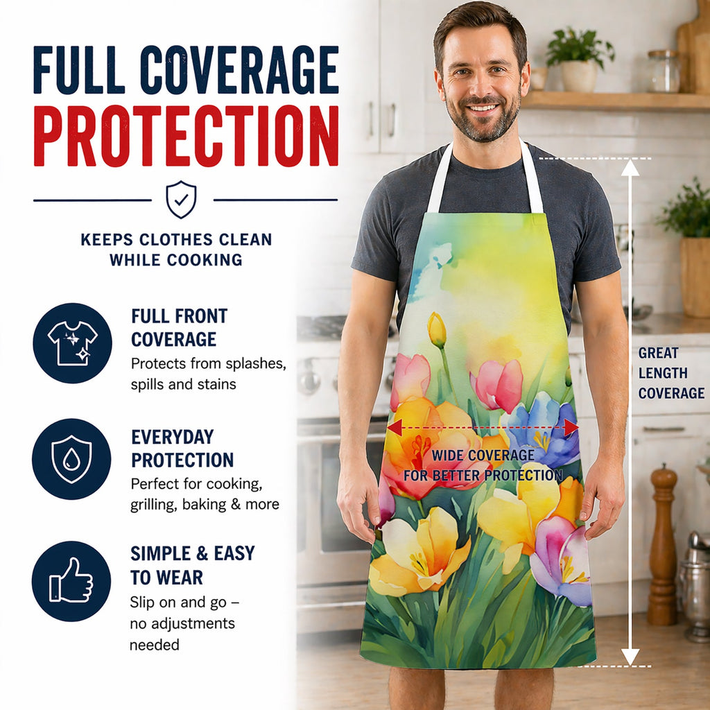 Freesias in Watercolor Apron Cooking Kitchen Server Baking Crafts Gardening for Adult Women Men, Unisex, Large, Multicolor