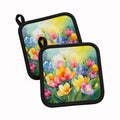 Freesias in Watercolor Pot Holder Set of 2 Heat Resistant Quilted Hot Pads 7.5 x 7.5 Inch, Insulated Kitchen Trivets for Cooking & Baking