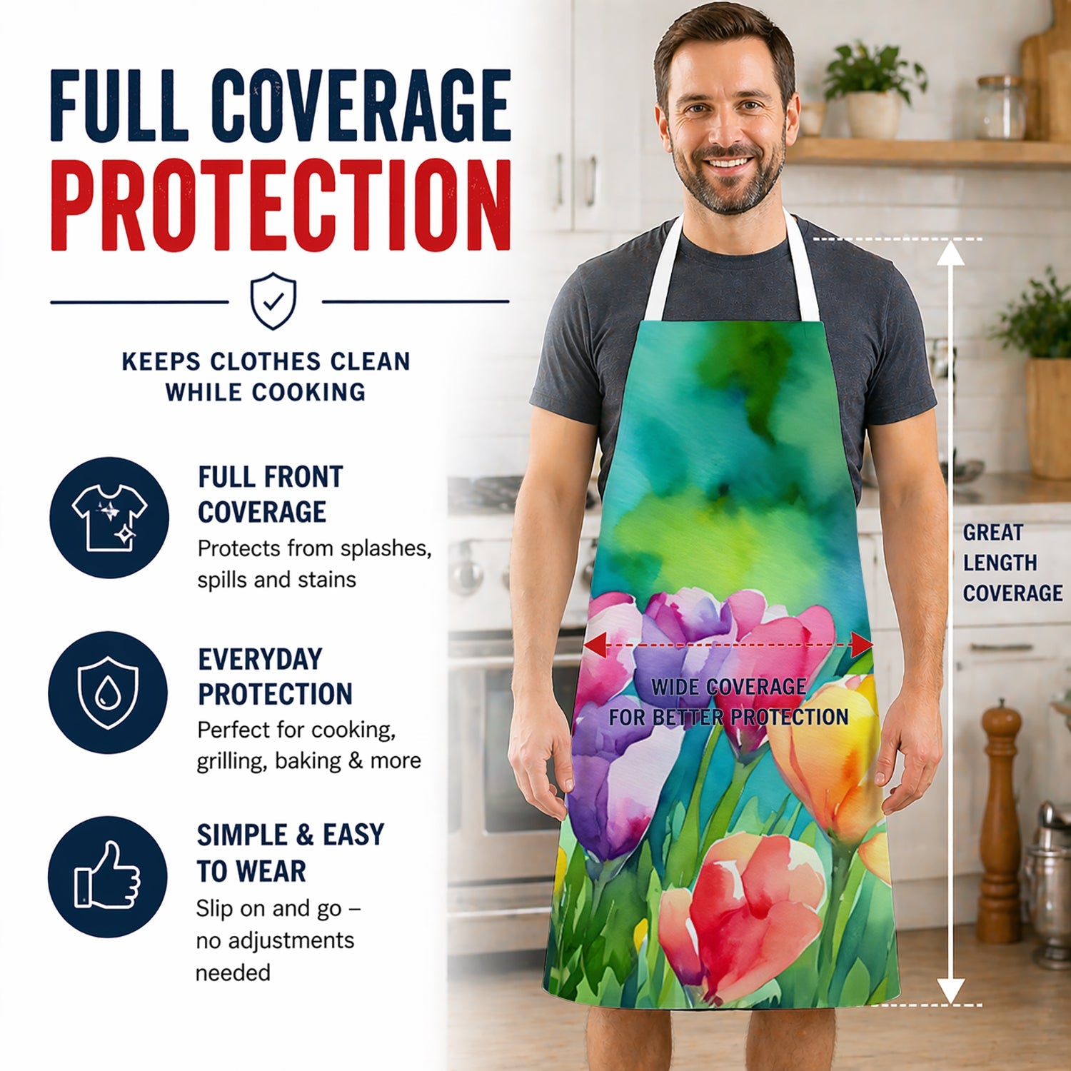 Freesias in Watercolor Apron Cooking Kitchen Server Baking Crafts Gardening for Adult Women Men, Unisex, Large, Multicolor