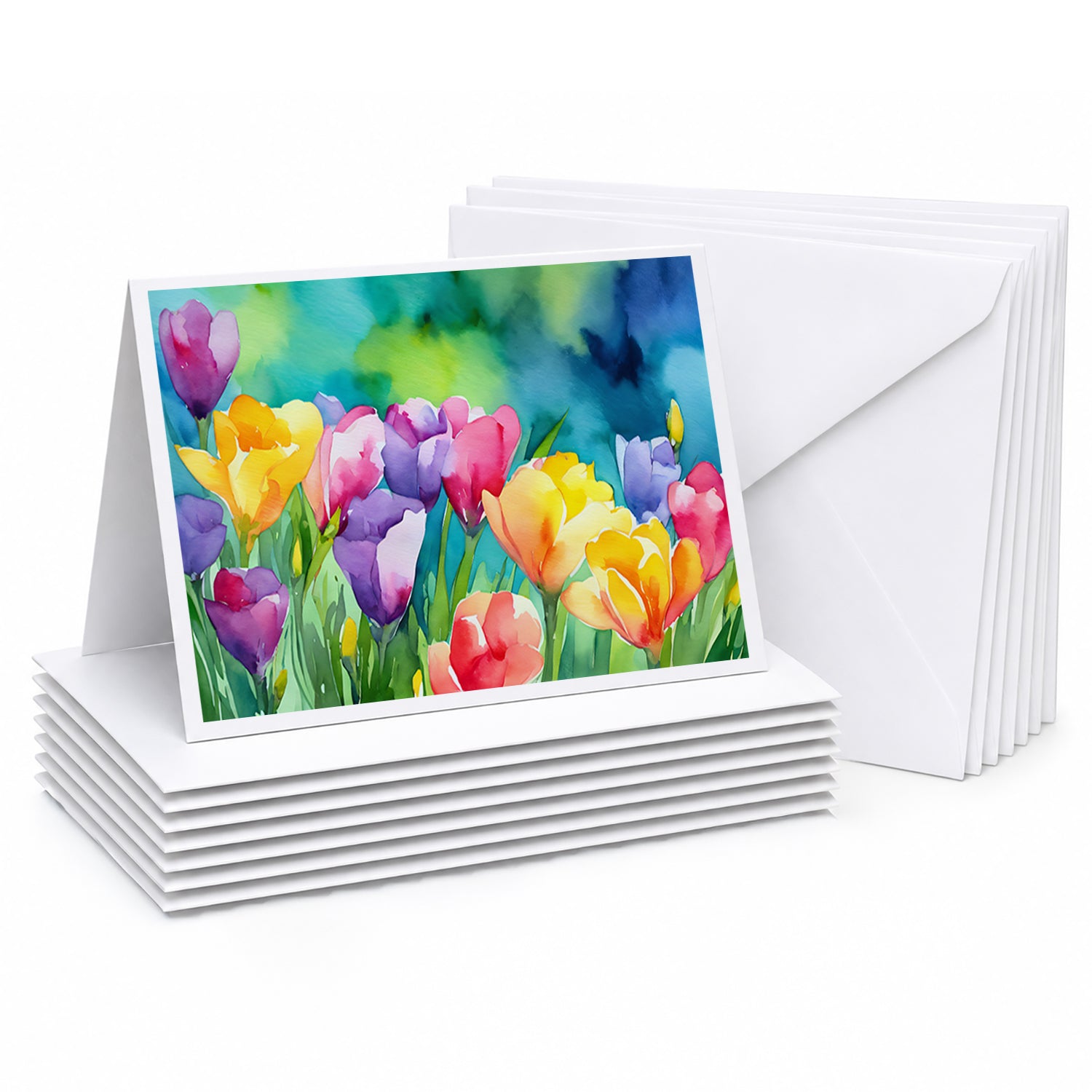 Freesias in Watercolor Greeting Cards Pack of 8 Blank Cards with Envelopes Whimsical A7 Size 5x7