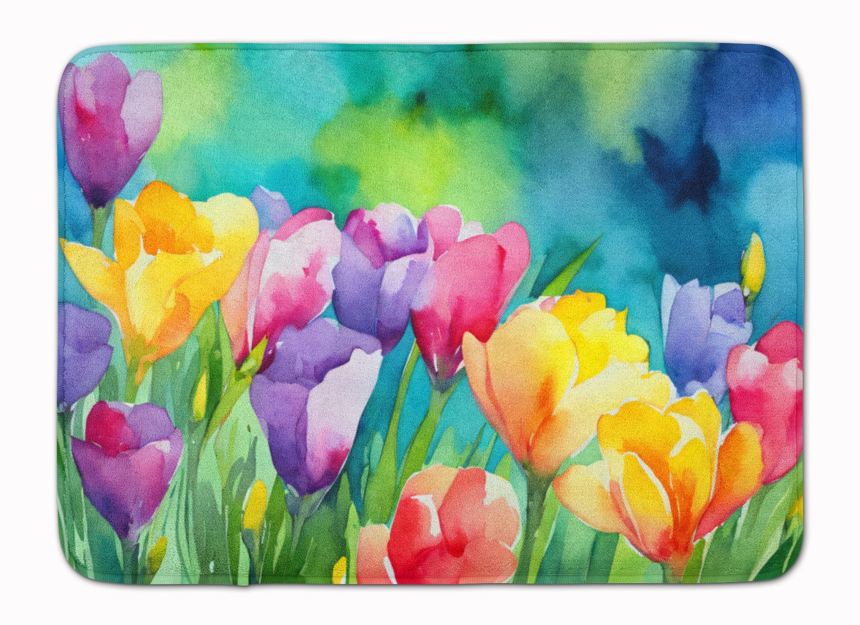 Freesias in Watercolor Memory Foam Kitchen Mat Machine Washable Anti-Fatigue Cushion Comfort Bath or Kitchen Rug