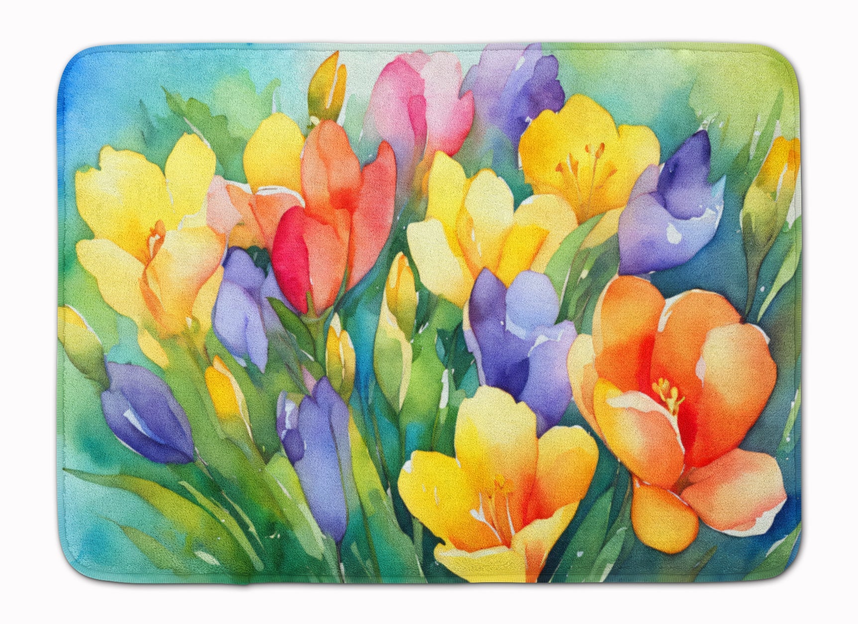 Freesias in Watercolor Memory Foam Kitchen Mat Machine Washable Anti-Fatigue Cushion Comfort Bath or Kitchen Rug