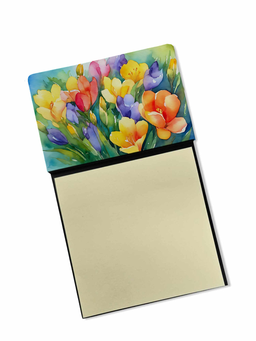 Freesias in Watercolor Watercolor Sticky Note Holder Refillable Dispenser Desk Accessory 3x3 Pad Gift