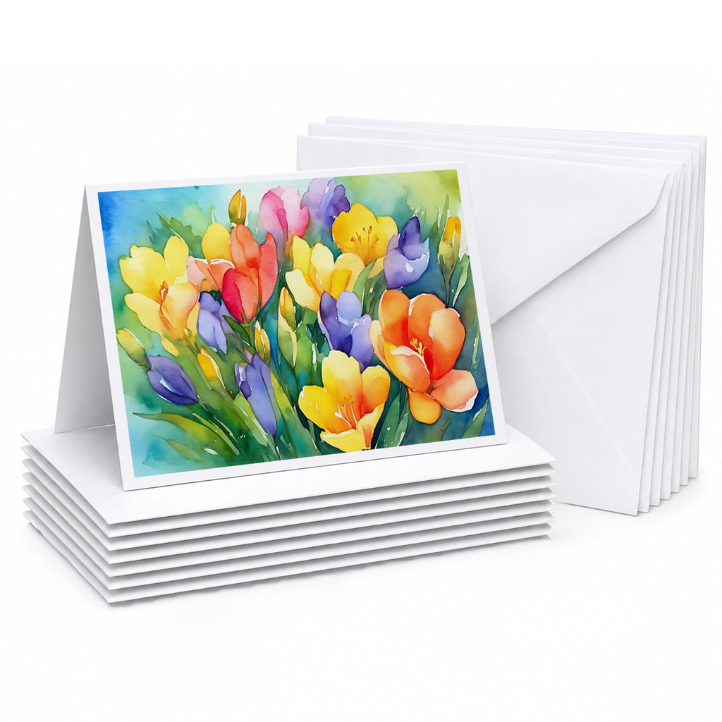Freesias in Watercolor Greeting Cards Pack of 8 Blank Cards with Envelopes Whimsical A7 Size 5x7