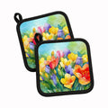 Freesias in Watercolor Pot Holder Set of 2 Heat Resistant Quilted Hot Pads 7.5 x 7.5 Inch, Insulated Kitchen Trivets for Cooking & Baking