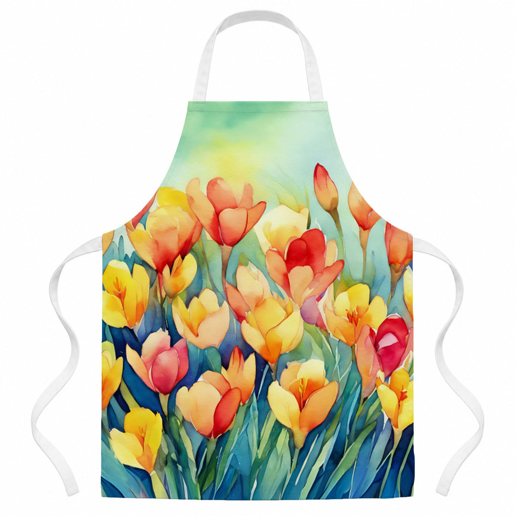 Freesias in Watercolor Apron Cooking Kitchen Server Baking Crafts Gardening for Adult Women Men, Unisex, Large, Multicolor