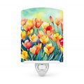 Freesias in Watercolor Ceramic Night Light Compact, UL-Certified, Ideal for Bedroom, Bathroom, Nursery, Hallway, Kitchen, 6x4x3, Multicolor
