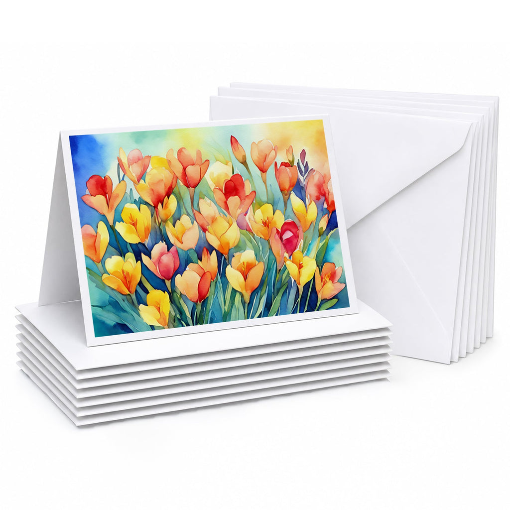 Freesias in Watercolor Greeting Cards Pack of 8 Blank Cards with Envelopes Whimsical A7 Size 5x7