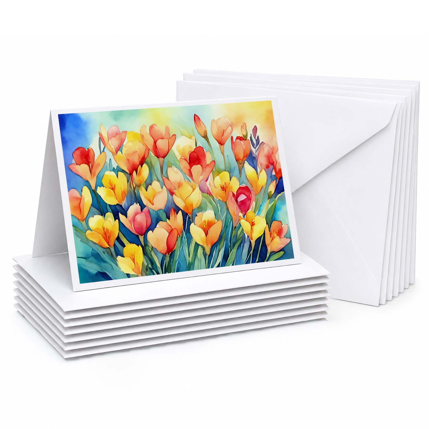 Freesias in Watercolor Greeting Cards Pack of 8 Blank Cards with Envelopes Whimsical A7 Size 5x7