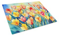 Freesias in Watercolor Cutting Board Tempered Glass Kitchen Cutting Surface, Heat Resistant Chopping, Non-Slip Feet, Food Prep & Serving