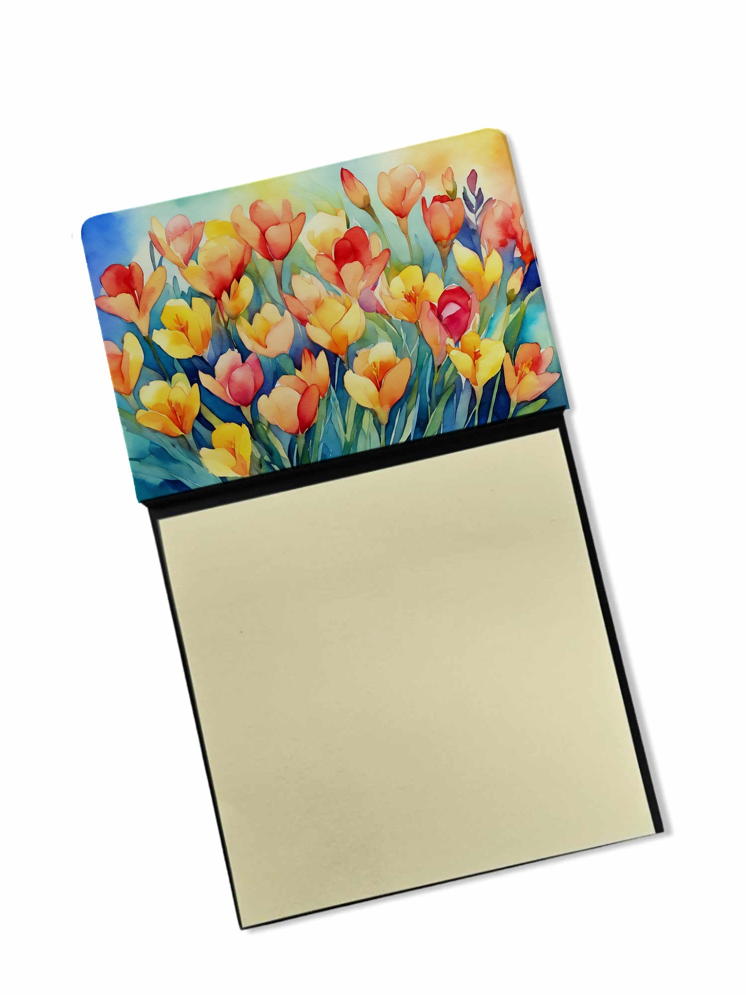 Freesias in Watercolor Watercolor Sticky Note Holder Refillable Dispenser Desk Accessory 3x3 Pad Gift