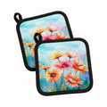 Gerbera Daisies in Watercolor Pot Holder Set of 2 Heat Resistant Quilted Hot Pads 7.5 x 7.5 Inch, Insulated Kitchen Trivets for Cooking & Baking