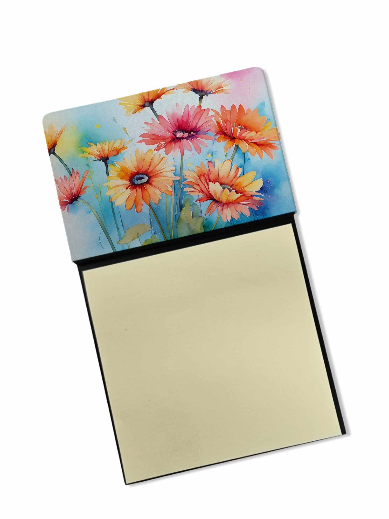 Gerbera Daisies in Watercolor Watercolor Sticky Note Holder Refillable Dispenser Desk Accessory 3x3 Pad Gift