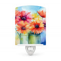 Gerbera Daisies in Watercolor Ceramic Night Light Compact, UL-Certified, Ideal for Bedroom, Bathroom, Nursery, Hallway, Kitchen, 6x4x3, Multicolor