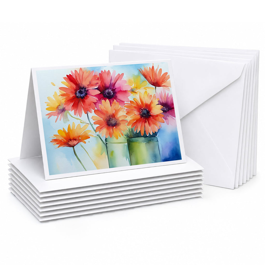 Gerbera Daisies in Watercolor Greeting Cards Pack of 8 Blank Cards with Envelopes Whimsical A7 Size 5x7