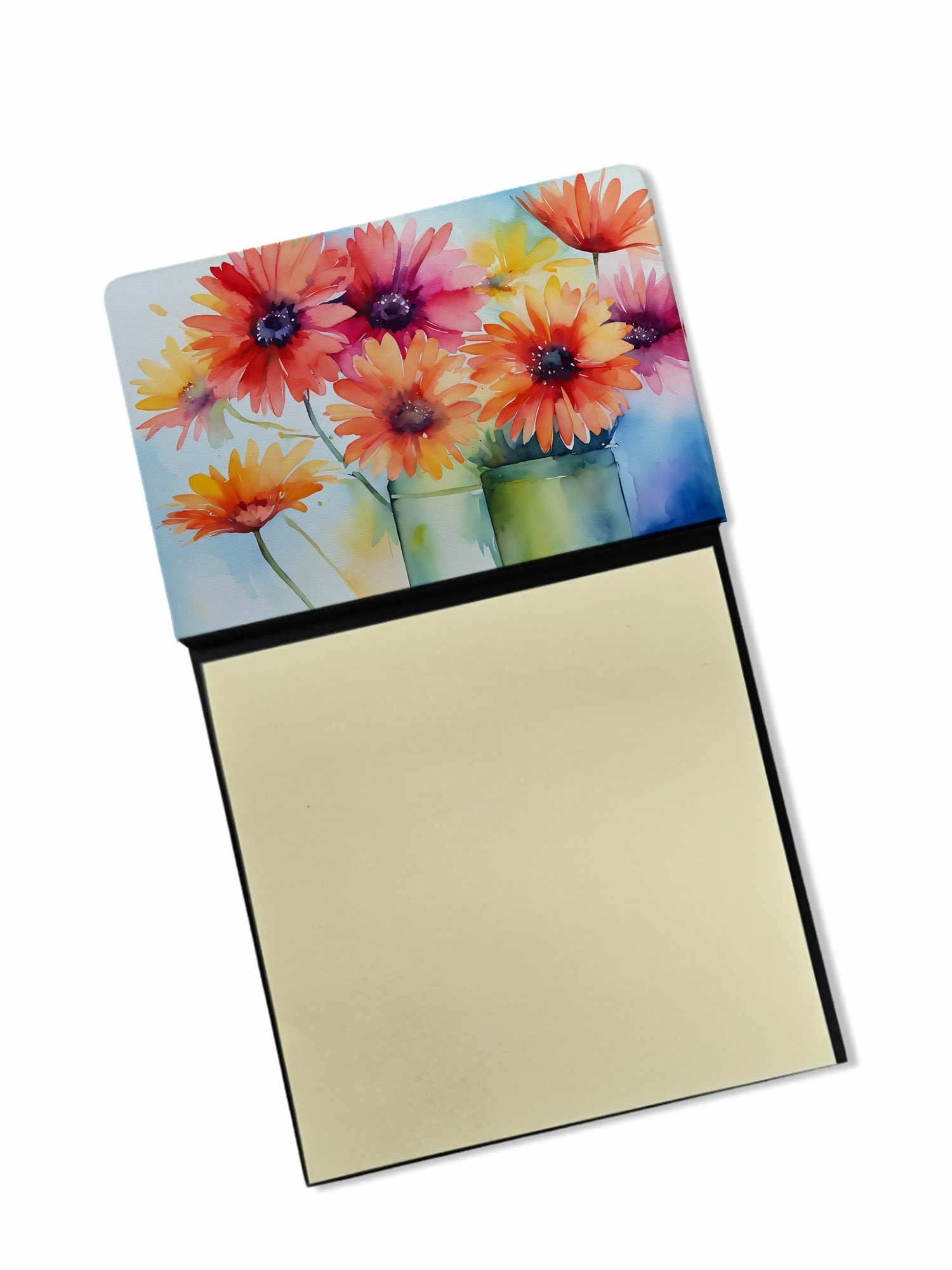Gerbera Daisies in Watercolor Watercolor Sticky Note Holder Refillable Dispenser Desk Accessory 3x3 Pad Gift