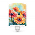 Gerbera Daisies in Watercolor Ceramic Night Light Compact, UL-Certified, Ideal for Bedroom, Bathroom, Nursery, Hallway, Kitchen, 6x4x3, Multicolor