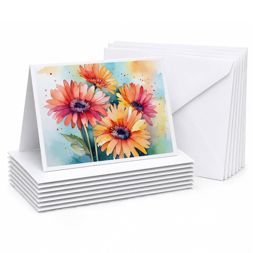 Gerbera Daisies in Watercolor Greeting Cards Pack of 8 Blank Cards with Envelopes Whimsical A7 Size 5x7
