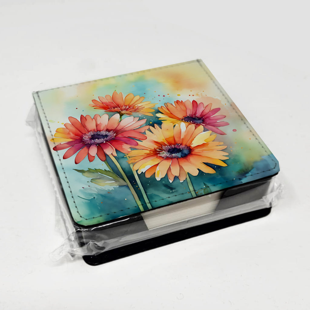 Gerbera Daisies in Watercolor PU Leather Note Paper Holder with Artist-Designed Cover, Desk Accessory, Office Gift