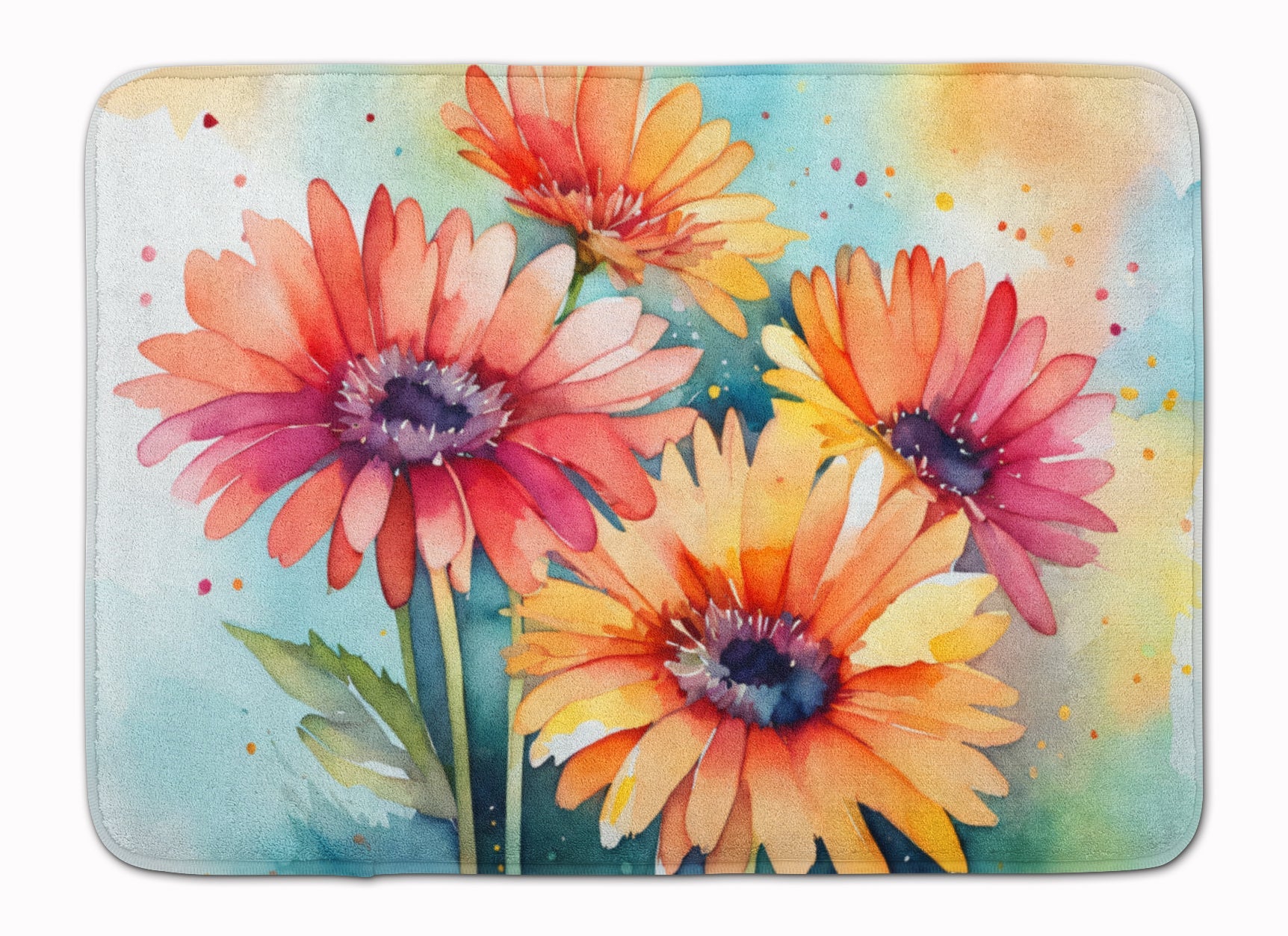 Gerbera Daisies in Watercolor Memory Foam Kitchen Mat Machine Washable Anti-Fatigue Cushion Comfort Bath or Kitchen Rug