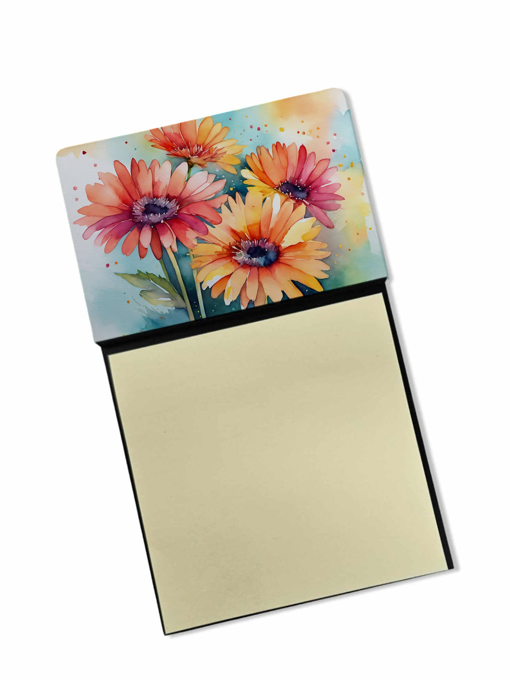 Gerbera Daisies in Watercolor Watercolor Sticky Note Holder Refillable Dispenser Desk Accessory 3x3 Pad Gift