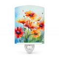 Gerbera Daisies in Watercolor Ceramic Night Light Compact, UL-Certified, Ideal for Bedroom, Bathroom, Nursery, Hallway, Kitchen, 6x4x3, Multicolor
