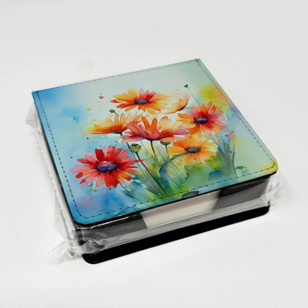 Gerbera Daisies in Watercolor PU Leather Note Paper Holder with Artist-Designed Cover, Desk Accessory, Office Gift