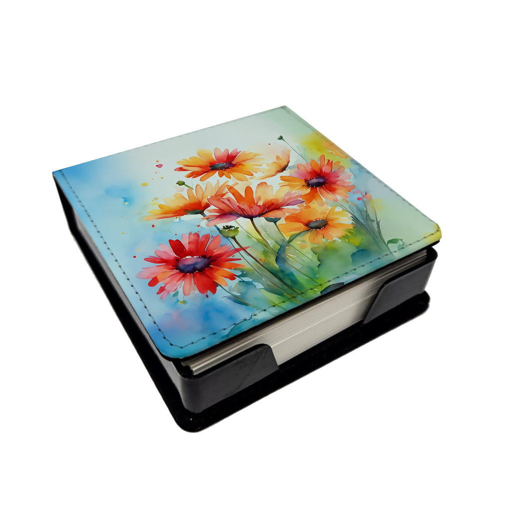 Gerbera Daisies in Watercolor PU Leather Note Paper Holder with Artist-Designed Cover, Desk Accessory, Office Gift