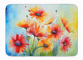 Gerbera Daisies in Watercolor Memory Foam Kitchen Mat Machine Washable Anti-Fatigue Cushion Comfort Bath or Kitchen Rug