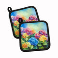 Hydrangeas in Watercolor Pot Holder Set of 2 Heat Resistant Quilted Hot Pads 7.5 x 7.5 Inch, Insulated Kitchen Trivets for Cooking & Baking