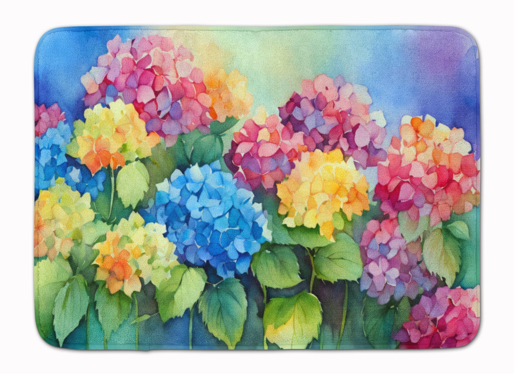Hydrangeas in Watercolor Memory Foam Kitchen Mat Machine Washable Anti-Fatigue Cushion Comfort Bath or Kitchen Rug