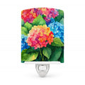 Hydrangeas in Watercolor Ceramic Night Light Compact, UL-Certified, Ideal for Bedroom, Bathroom, Nursery, Hallway, Kitchen, 6x4x3, Multicolor