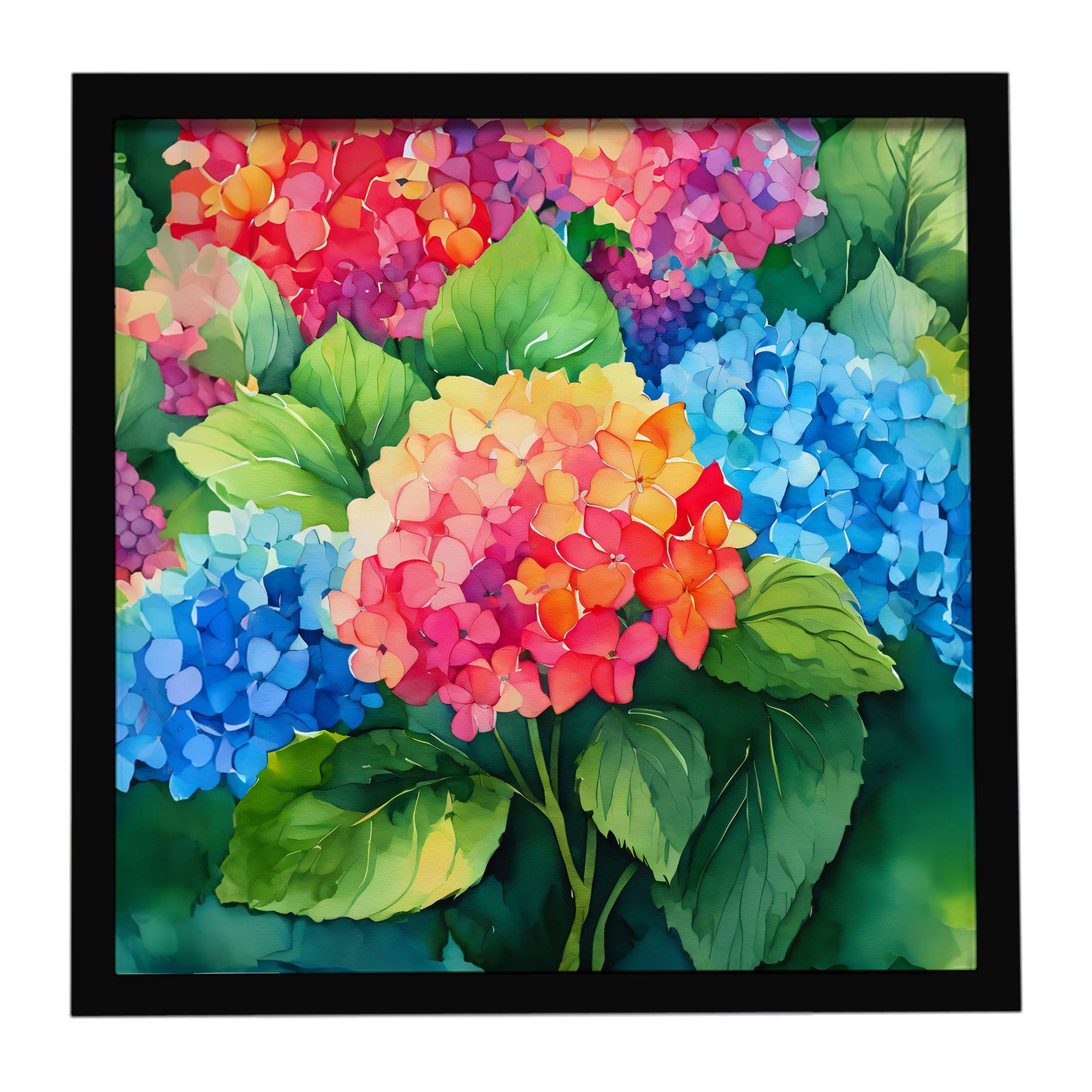 Hydrangeas in Watercolor Framed Metal Print Bathroom, Kitchen, Office, Home Decor Wall Art Ready to Hang, Square, 8X8