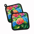 Hydrangeas in Watercolor Pot Holder Set of 2 Heat Resistant Quilted Hot Pads 7.5 x 7.5 Inch, Insulated Kitchen Trivets for Cooking & Baking
