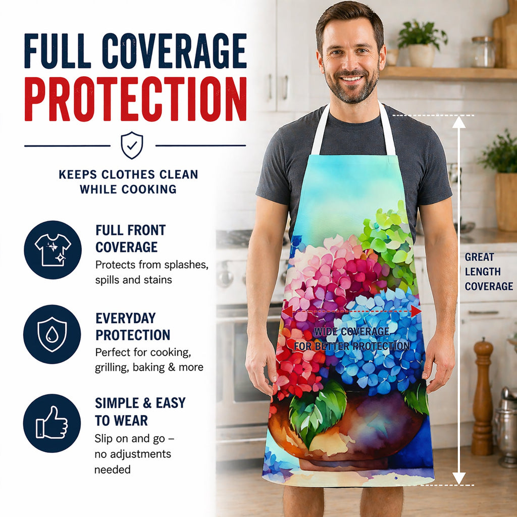 Hydrangeas in Watercolor Apron Cooking Kitchen Server Baking Crafts Gardening for Adult Women Men, Unisex, Large, Multicolor