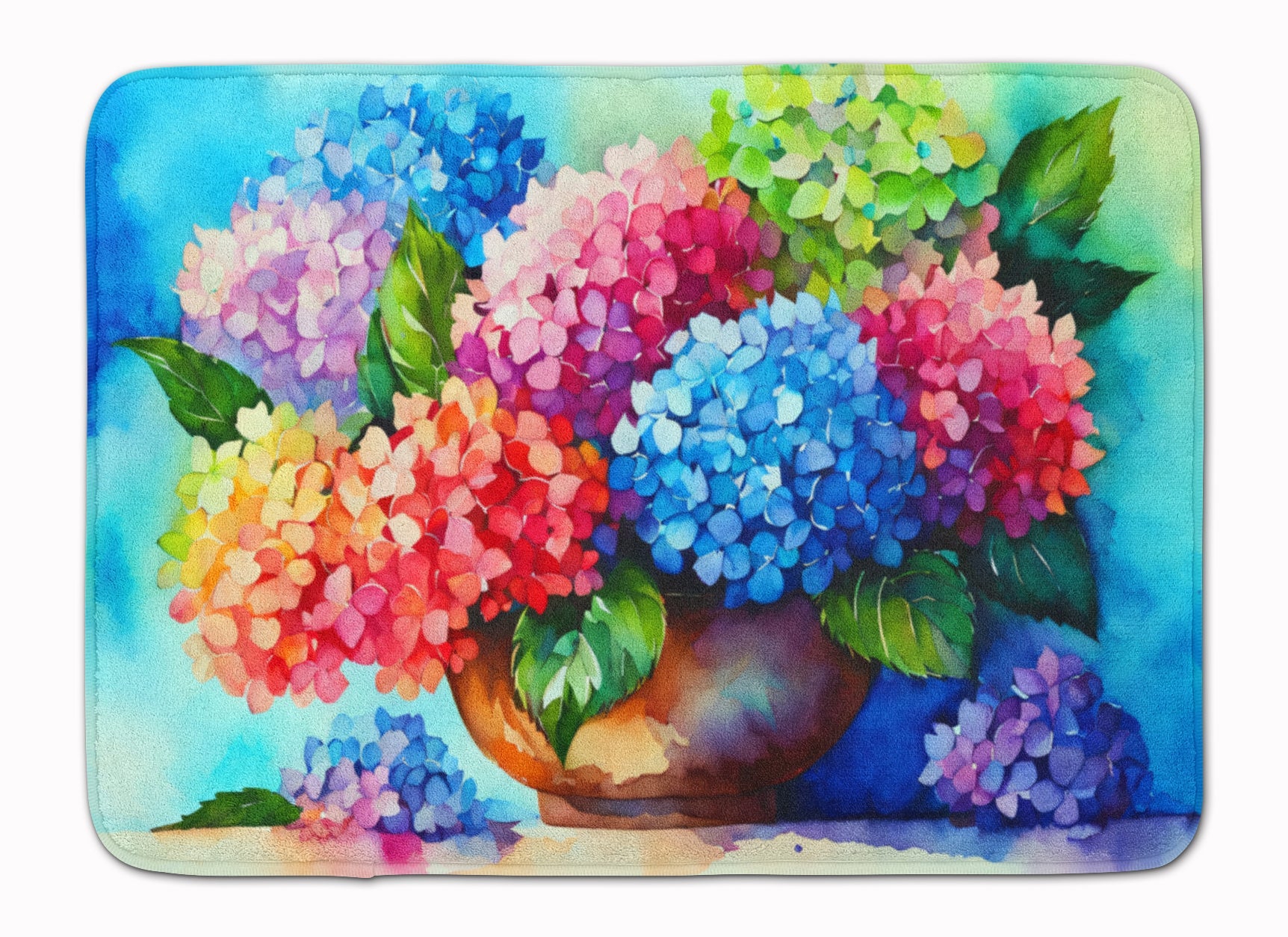 Hydrangeas in Watercolor Memory Foam Kitchen Mat Machine Washable Anti-Fatigue Cushion Comfort Bath or Kitchen Rug