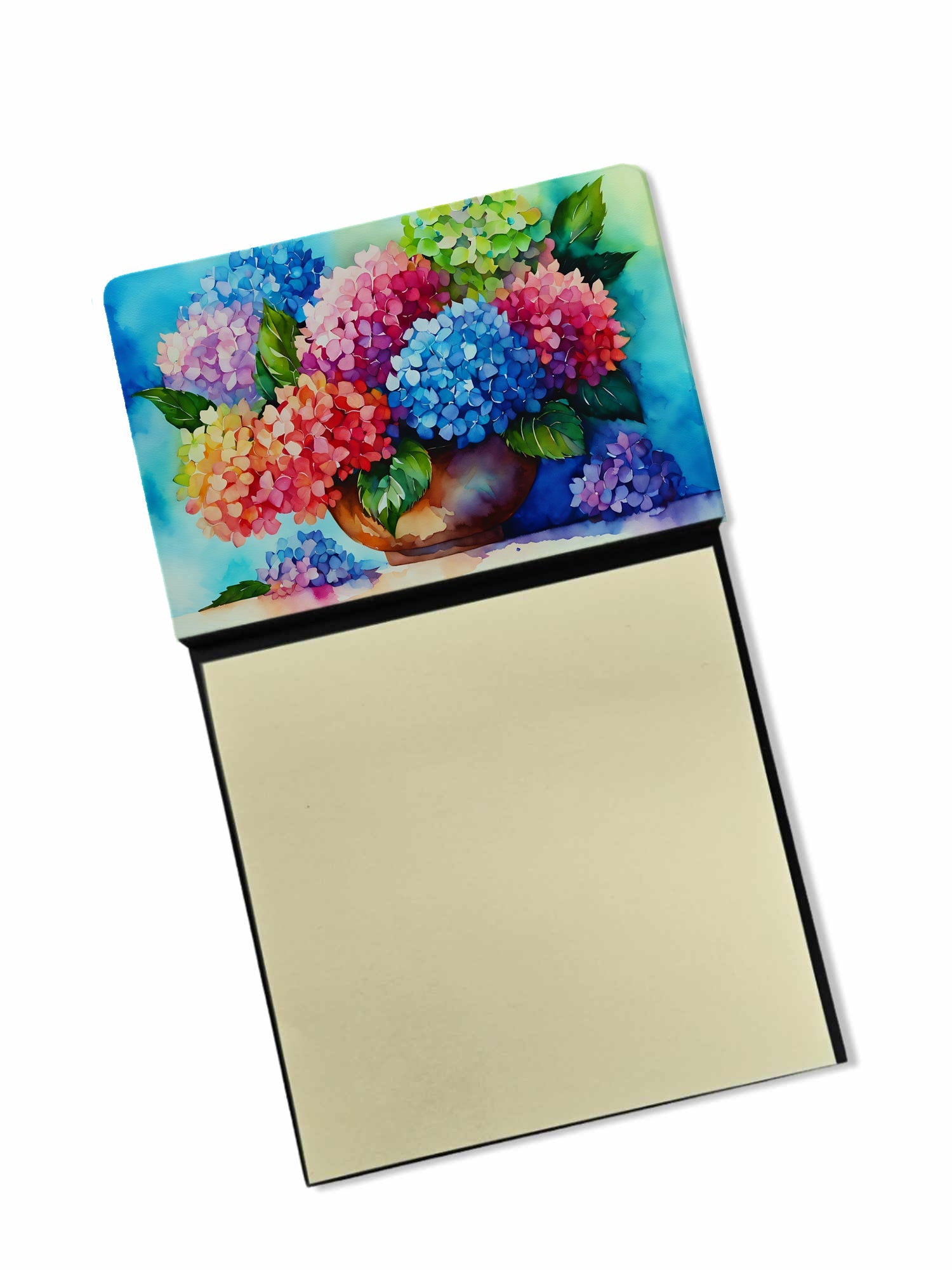 Hydrangeas in Watercolor Watercolor Sticky Note Holder Refillable Dispenser Desk Accessory 3x3 Pad Gift