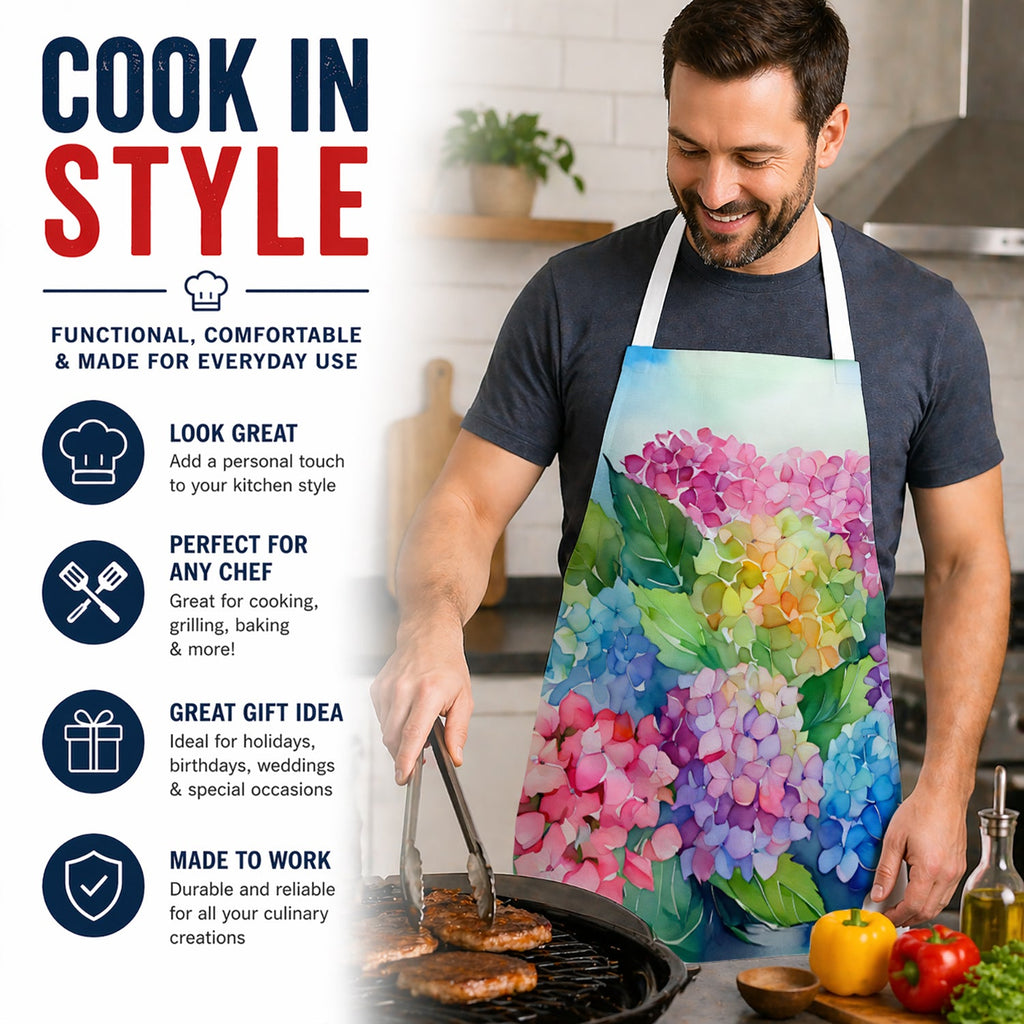 Hydrangeas in Watercolor Apron Cooking Kitchen Server Baking Crafts Gardening for Adult Women Men, Unisex, Large, Multicolor