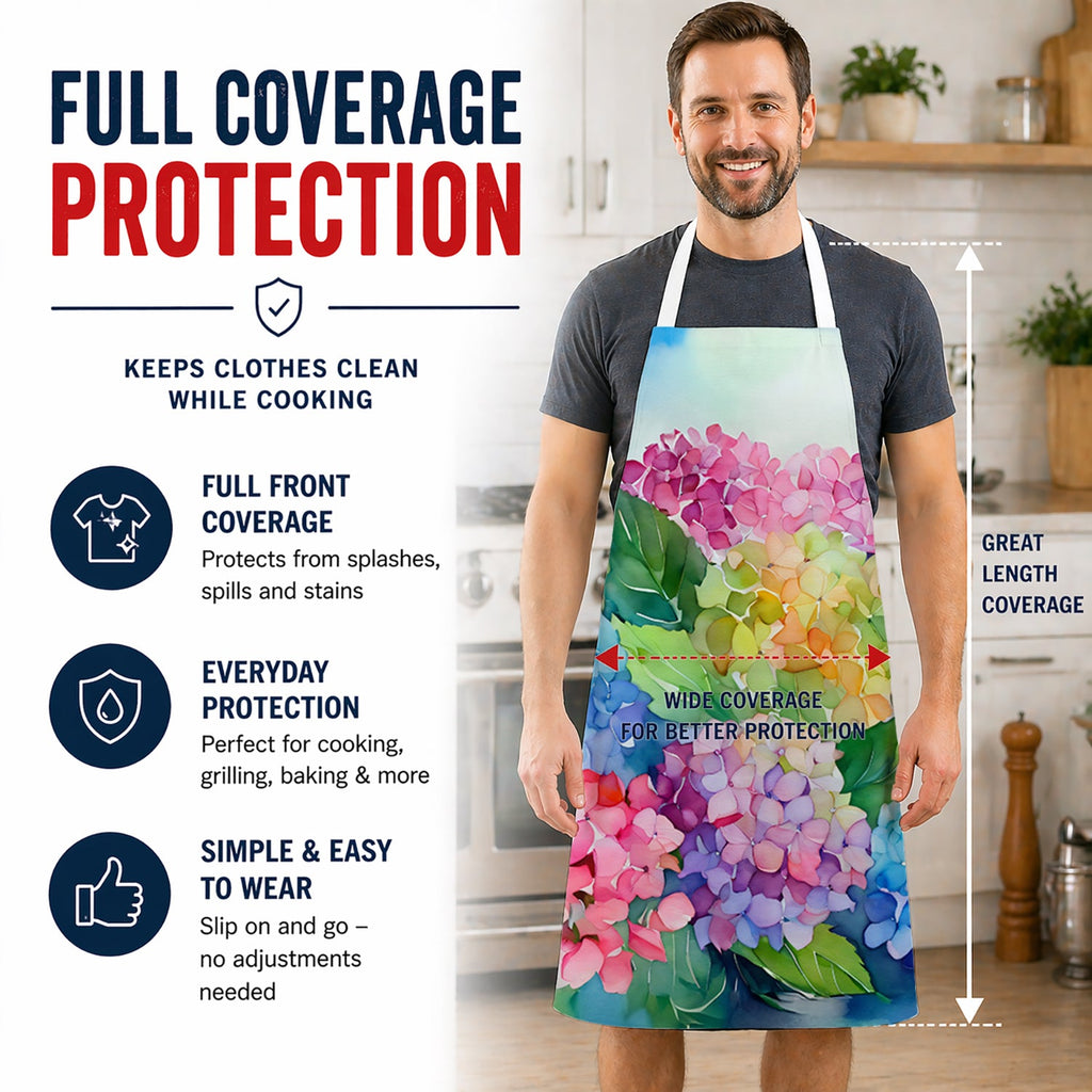 Hydrangeas in Watercolor Apron Cooking Kitchen Server Baking Crafts Gardening for Adult Women Men, Unisex, Large, Multicolor