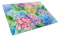 Hydrangeas in Watercolor Cutting Board Tempered Glass Kitchen Cutting Surface, Heat Resistant Chopping, Non-Slip Feet, Food Prep & Serving