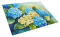 Hydrangeas in Watercolor Cutting Board Tempered Glass Kitchen Cutting Surface, Heat Resistant Chopping, Non-Slip Feet, Food Prep & Serving