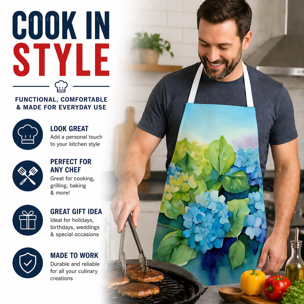 Hydrangeas in Watercolor Apron Cooking Kitchen Server Baking Crafts Gardening for Adult Women Men, Unisex, Large, Multicolor