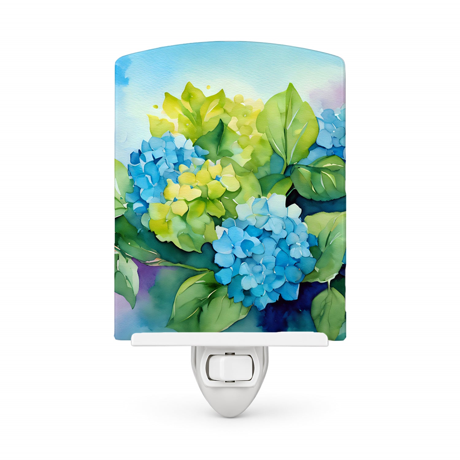 Hydrangeas in Watercolor Ceramic Night Light Compact, UL-Certified, Ideal for Bedroom, Bathroom, Nursery, Hallway, Kitchen, 6x4x3, Multicolor