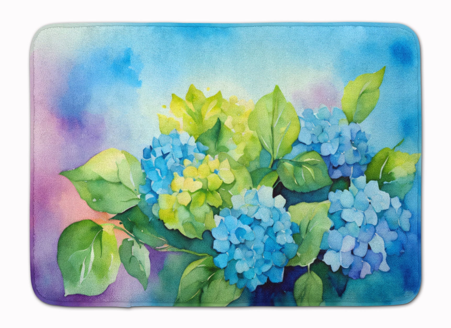 Hydrangeas in Watercolor Memory Foam Kitchen Mat Machine Washable Anti-Fatigue Cushion Comfort Bath or Kitchen Rug