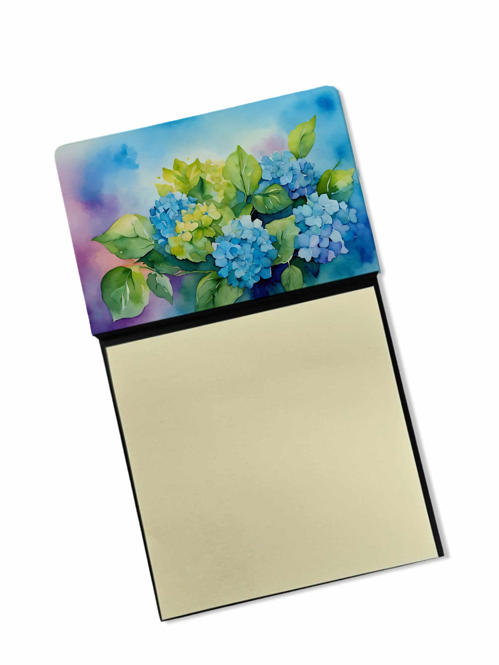 Hydrangeas in Watercolor Watercolor Sticky Note Holder Refillable Dispenser Desk Accessory 3x3 Pad Gift