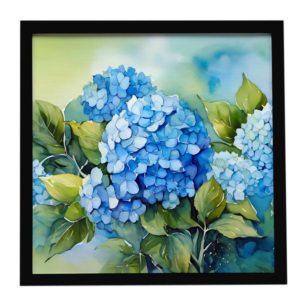Hydrangeas in Watercolor Framed Metal Print Bathroom, Kitchen, Office, Home Decor Wall Art Ready to Hang, Square, 8X8