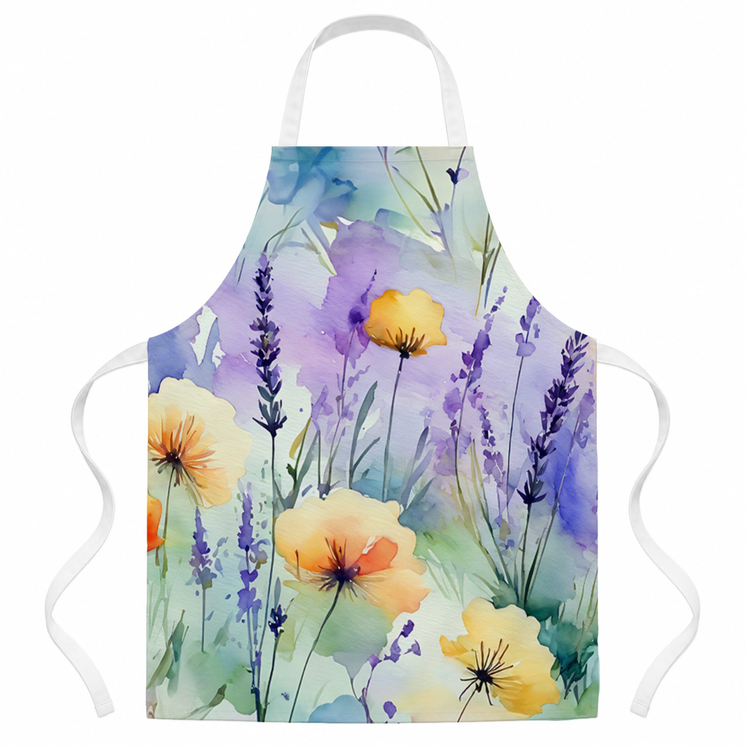 Lavender in Watercolor Apron Cooking Kitchen Server Baking Crafts Gardening for Adult Women Men, Unisex, Large, Multicolor